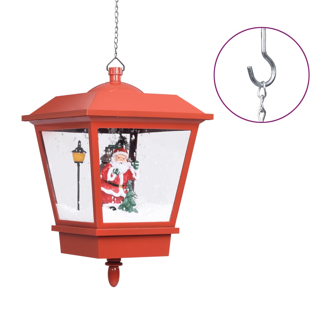 Hengende julelampe med LED-lys og julenisse rød 27x27x45 cm