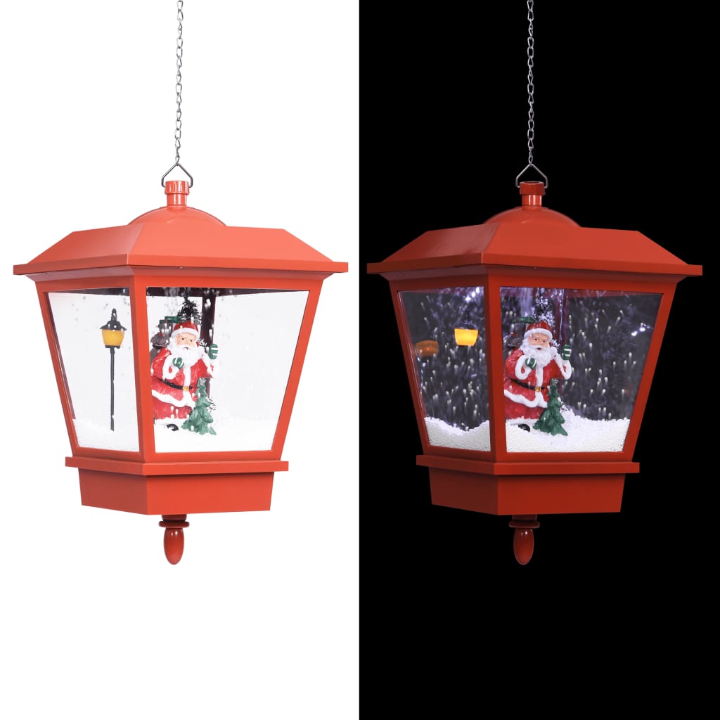 Hengende julelampe med LED-lys og julenisse rød 27x27x45 cm