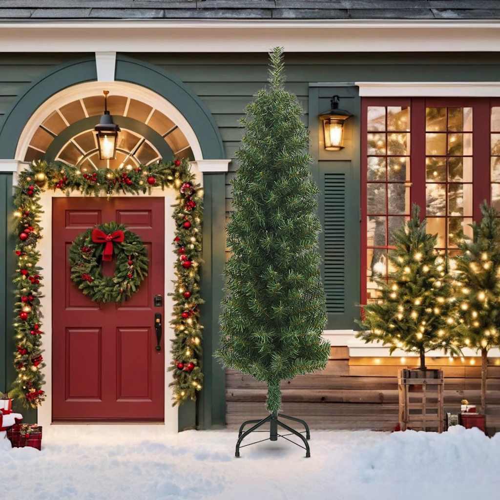 Slankt kunstig juletre med stativ grønn 210 cm PVC
