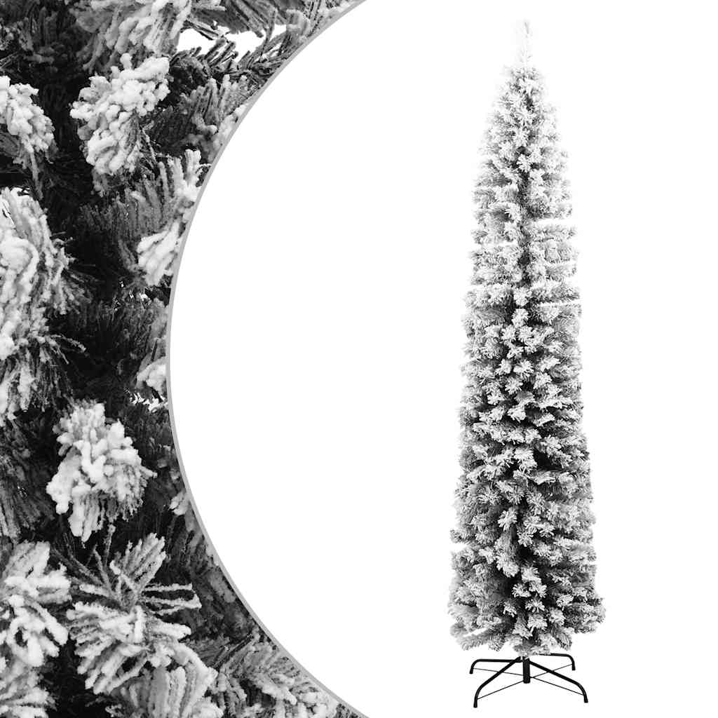 Slankt kunstig juletre med flokket snø grønn 180 cm PVC