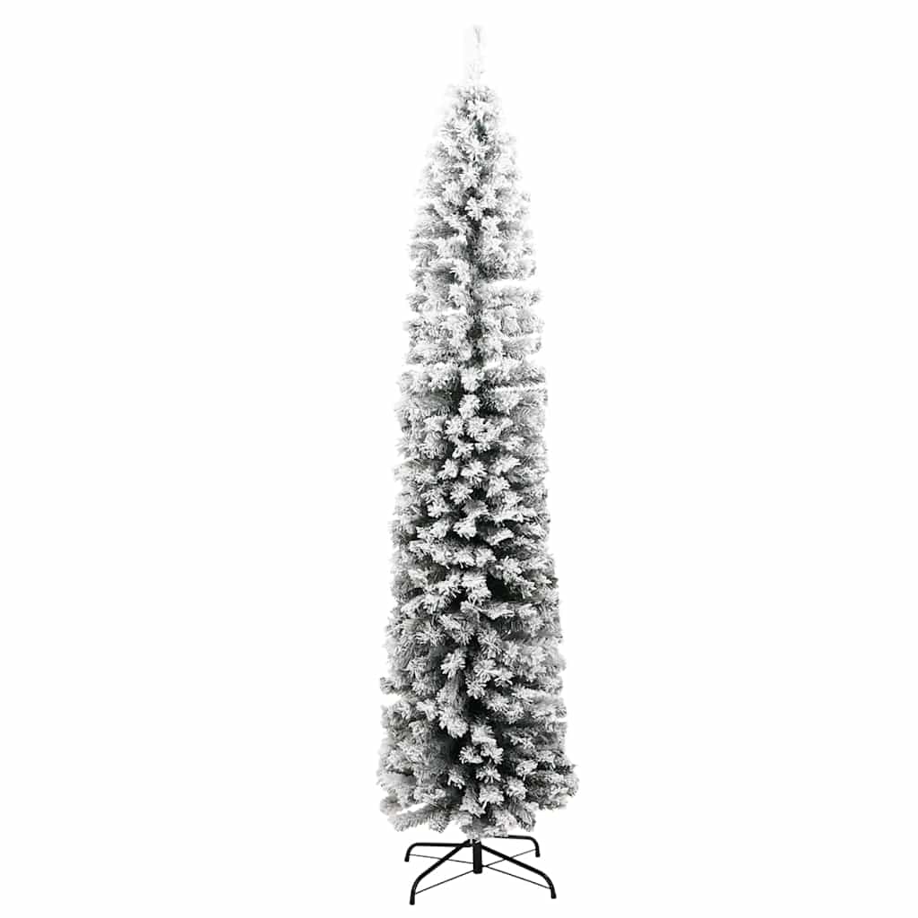 Slankt kunstig juletre med flokket snø grønn 210 cm PVC