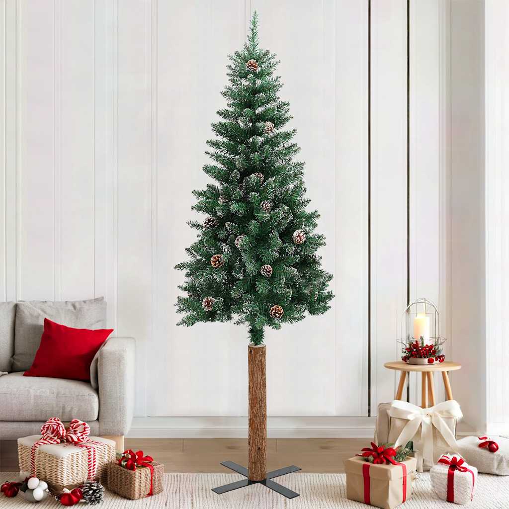 Slankt juletre med ekte tre og hvit snø grønn 210 cm