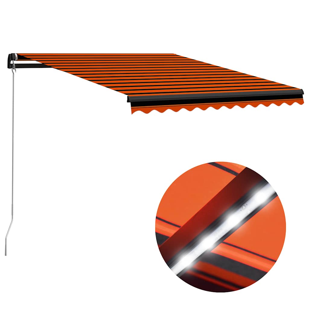 Manuell uttrekkbar markise med LED 350x250 cm oransje og brun