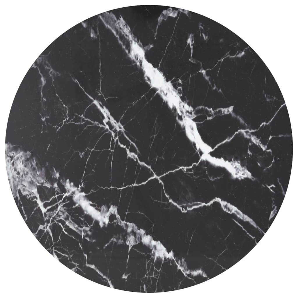 Bordplate svart Ø90x1 cm herdet glass med marmor design
