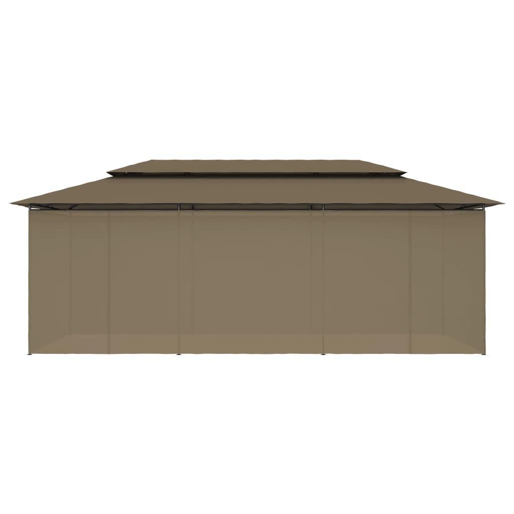 Paviljong med gardiner 600x298x270 cm gråbrun 180 g/m²