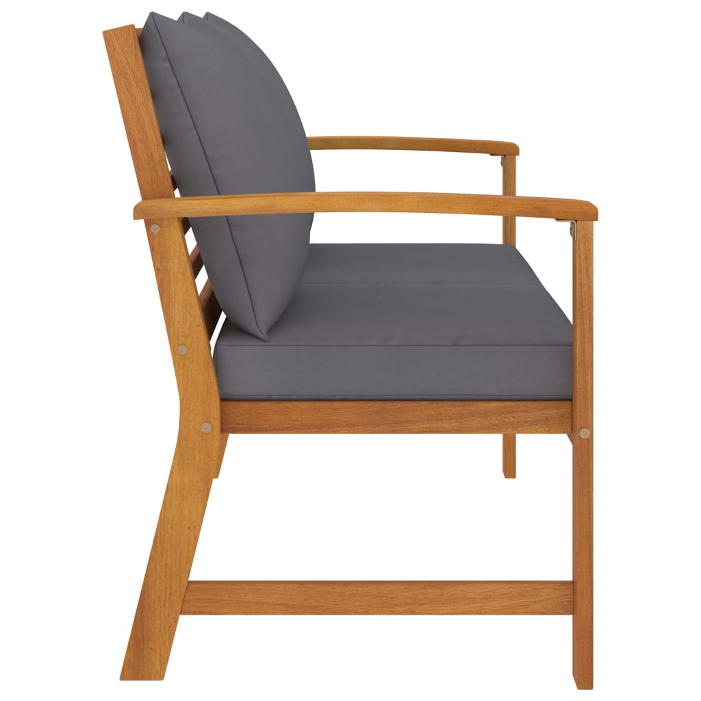 Hagebenk 120 cm med mørkegrå pute heltre akasie