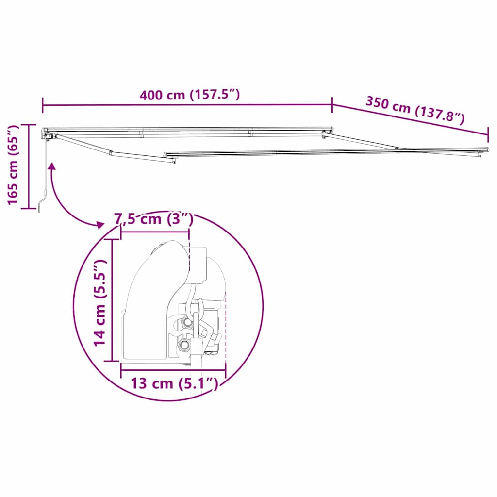 Markise Manual Hvit 4 × 3,5 m Metall