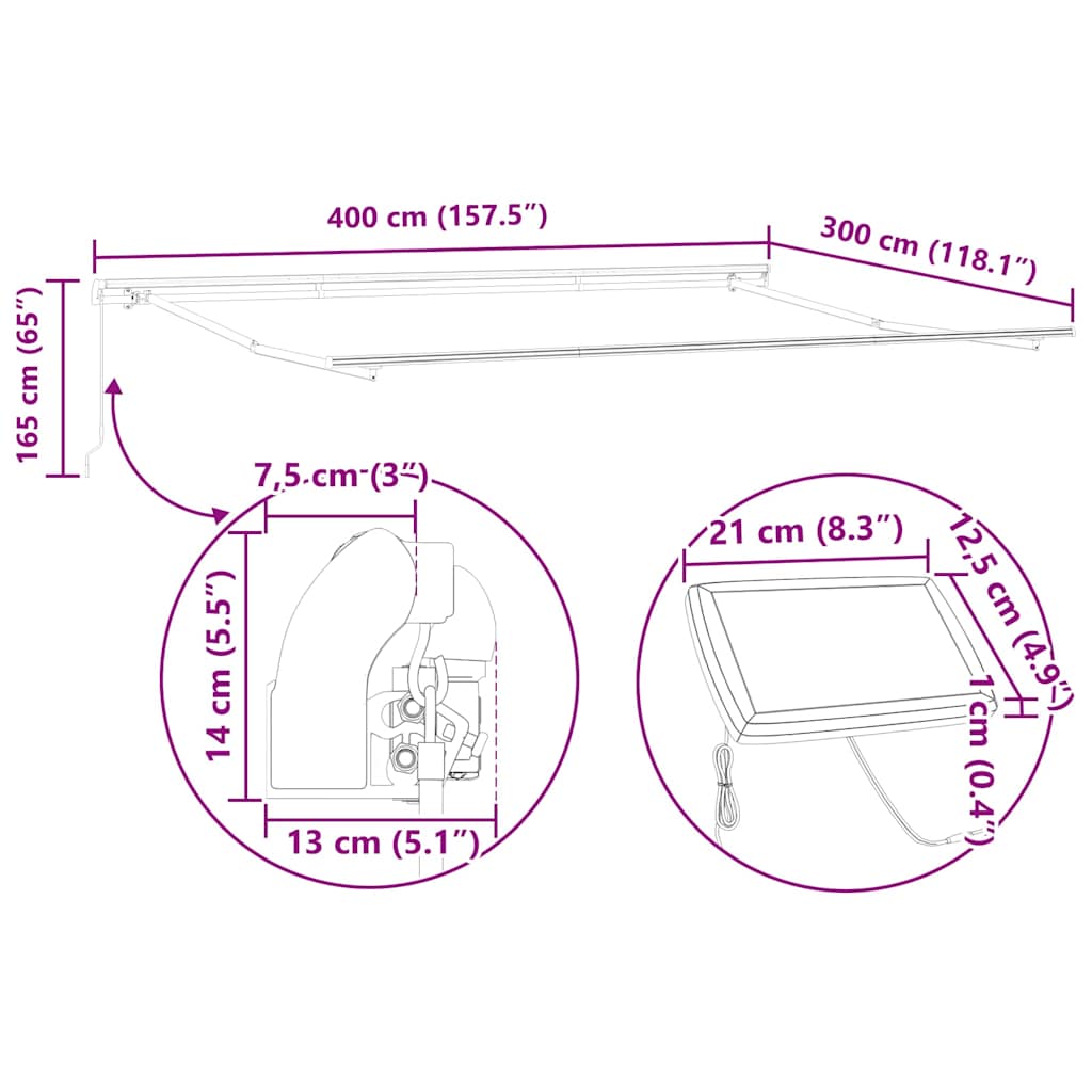 Markise med Manual Hvit 4 × 3 m Metall