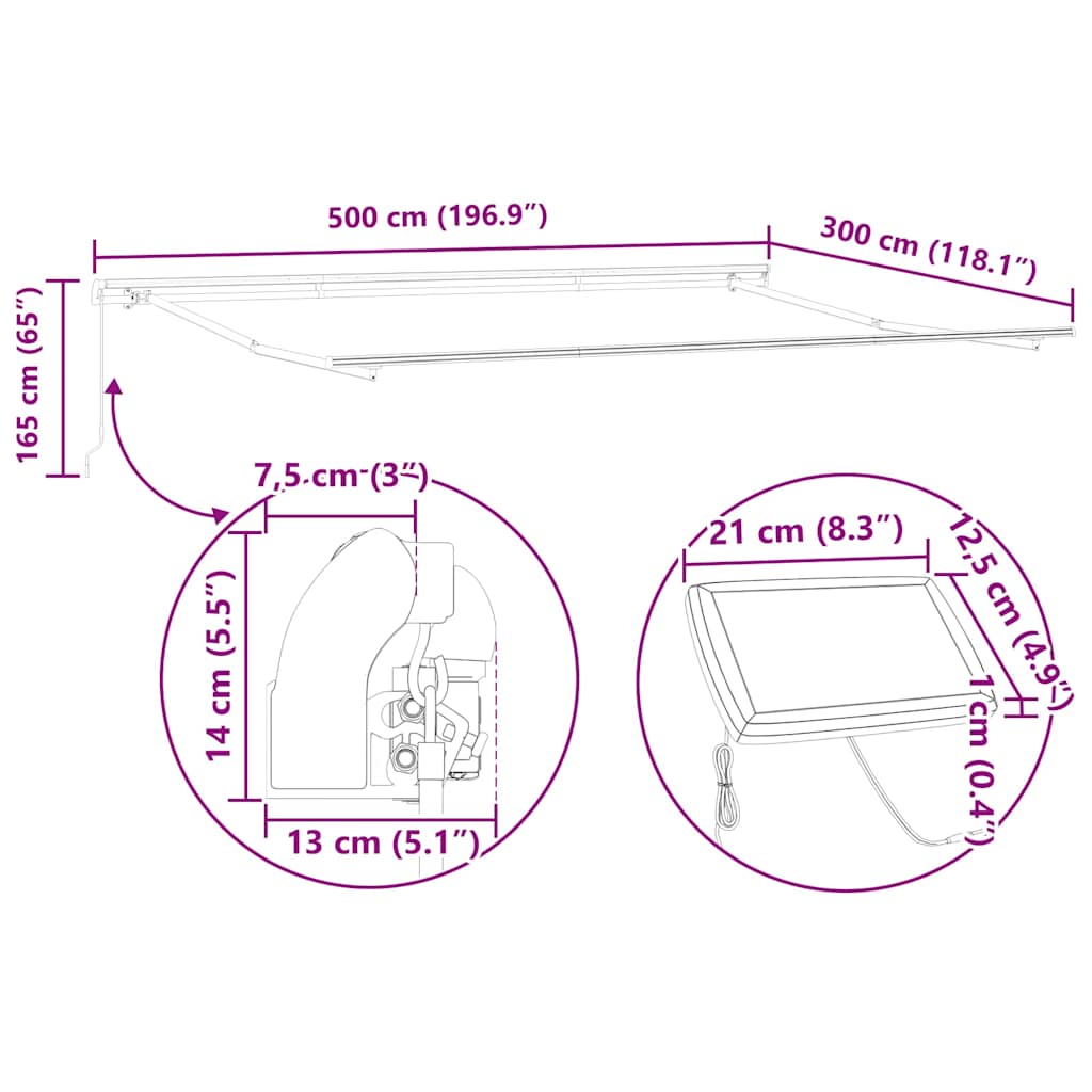 Markise Manual Hvit 5 x 3 m Metall