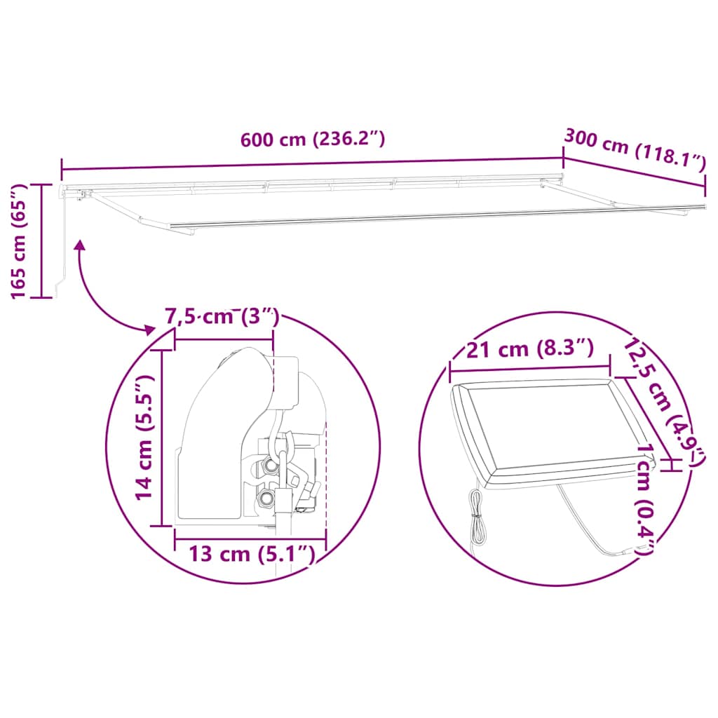 Markise med Manual Hvit 6 x 3 m Metall