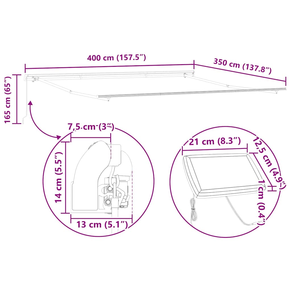 Markise med Manual Hvit 4 × 3,5 m Metall