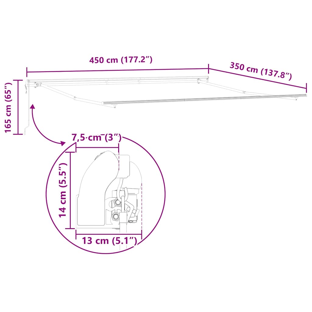 Markise Hvit 4,5 × 3,5 m Metall
