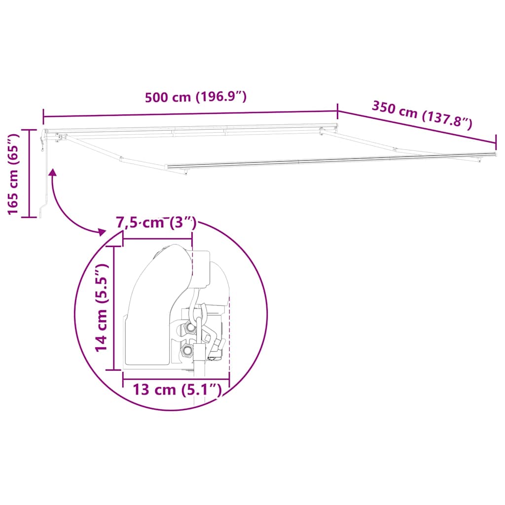 Markise Manual Hvit 5 × 3,5 m Metall