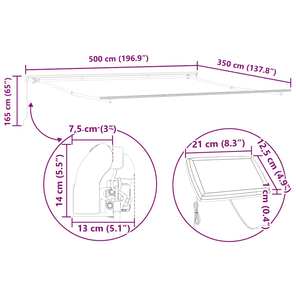 Markise med Manual Antrasitt 5 × 3,5 m Metall