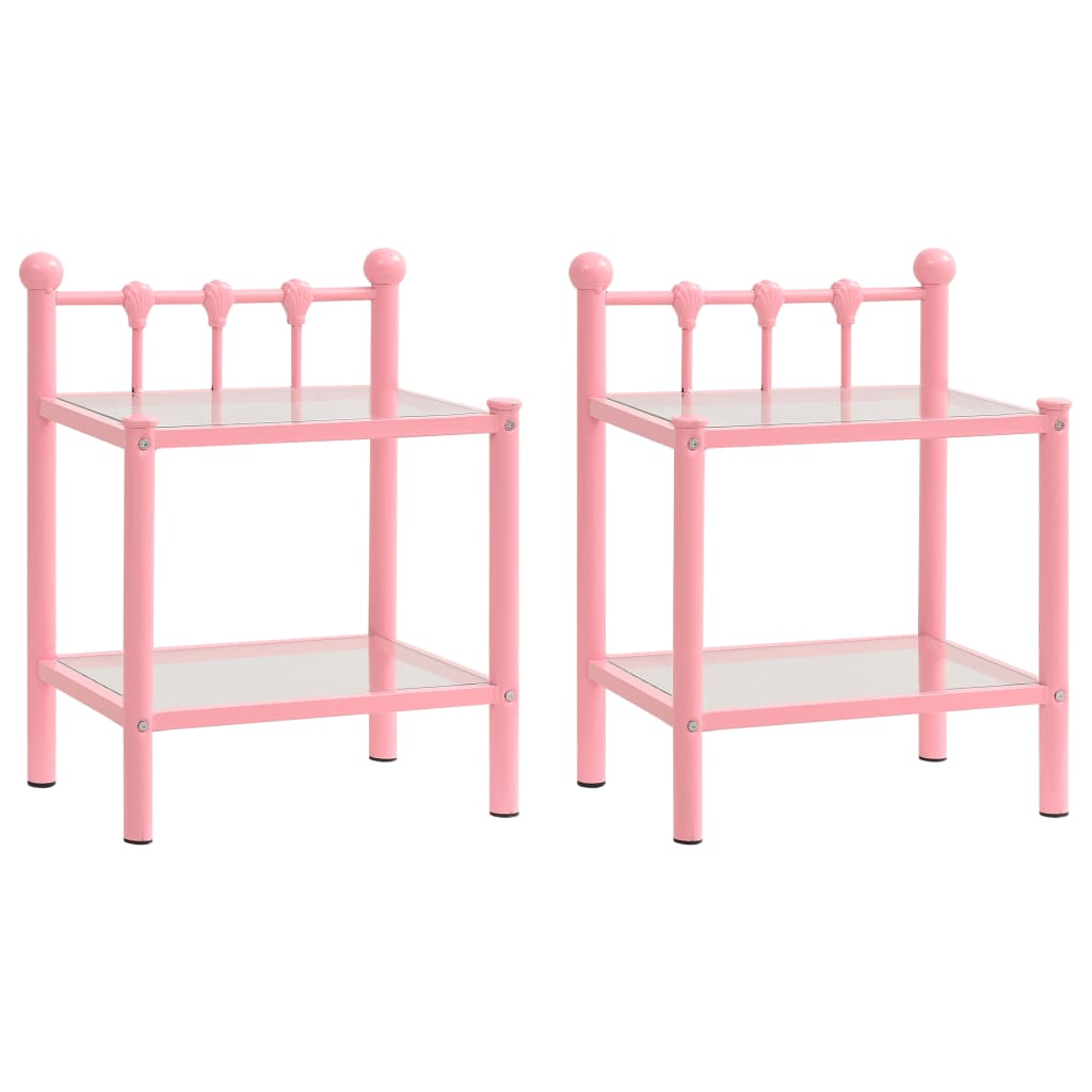 Nattbord 2 stk rosa og gjennomsiktig metall og glass