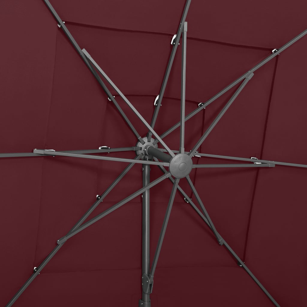 Parasoll med aluminiumsstang 4 nivåer 250x250 cm vinrød