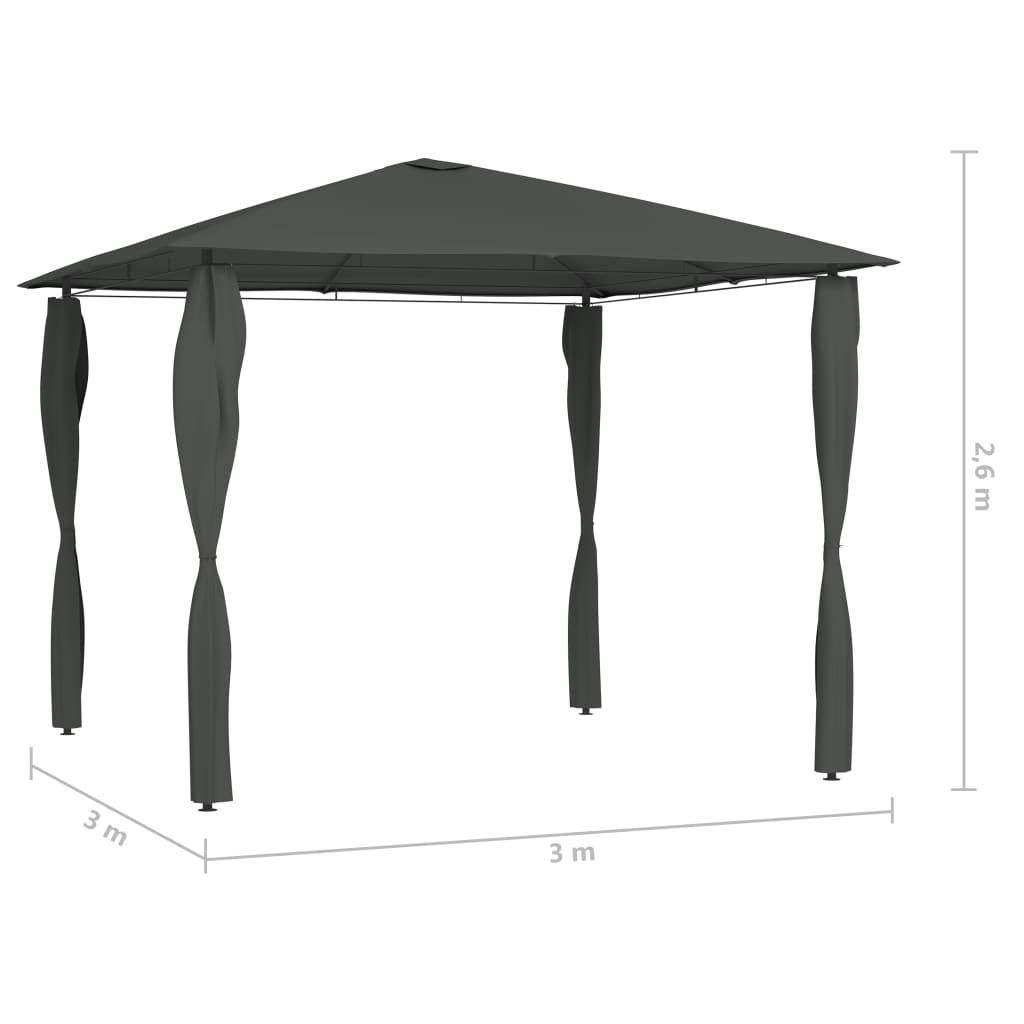 Paviljong med stolpetrekk 3x3x2,6 m antrasitt 160 g/m²