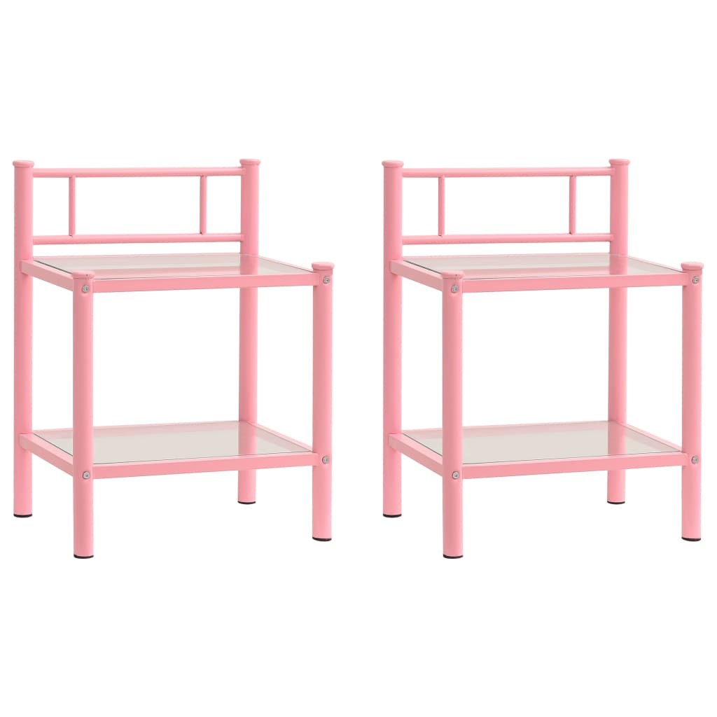 Nattbord 2 stk rosa og gjennomsiktig metall og glass
