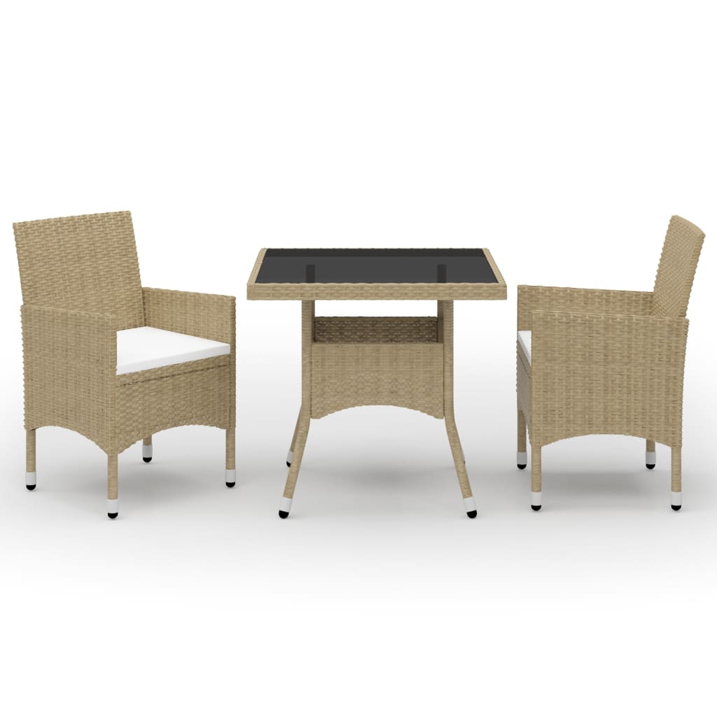 Hagespisegruppe 3 deler beige polyrotting og glass