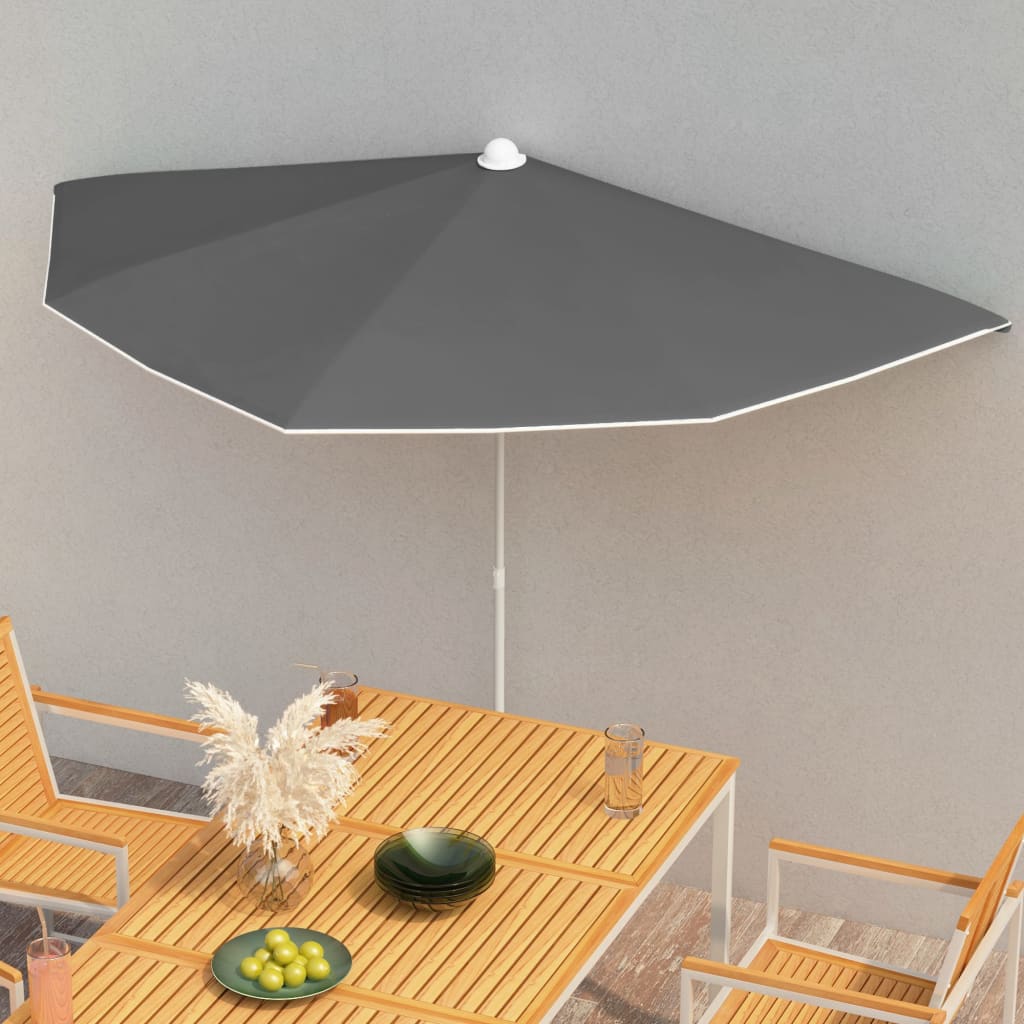 Halvrund parasoll med stang 180x90 cm antrasitt