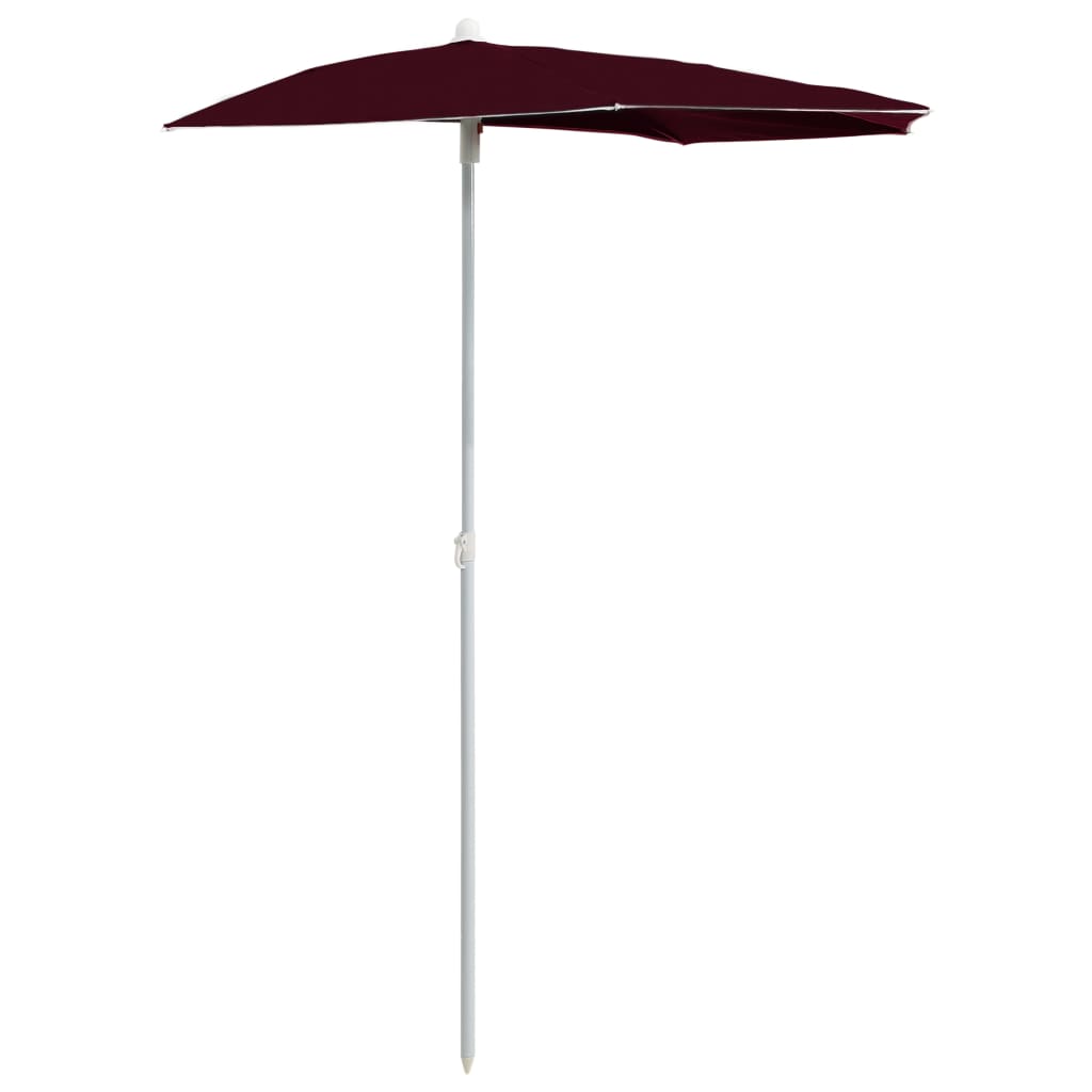 Halvrund parasoll med stang 180x90 cm vinrød
