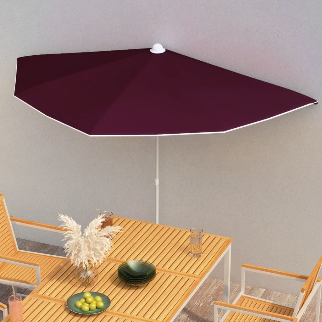 Halvrund parasoll med stang 180x90 cm vinrød