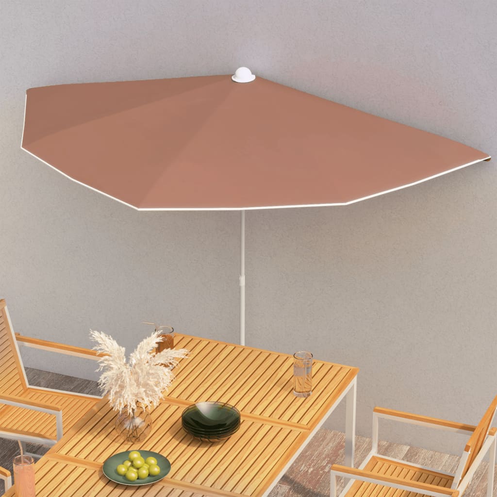 Halvrund parasoll med stang 180x90 cm terrakotta