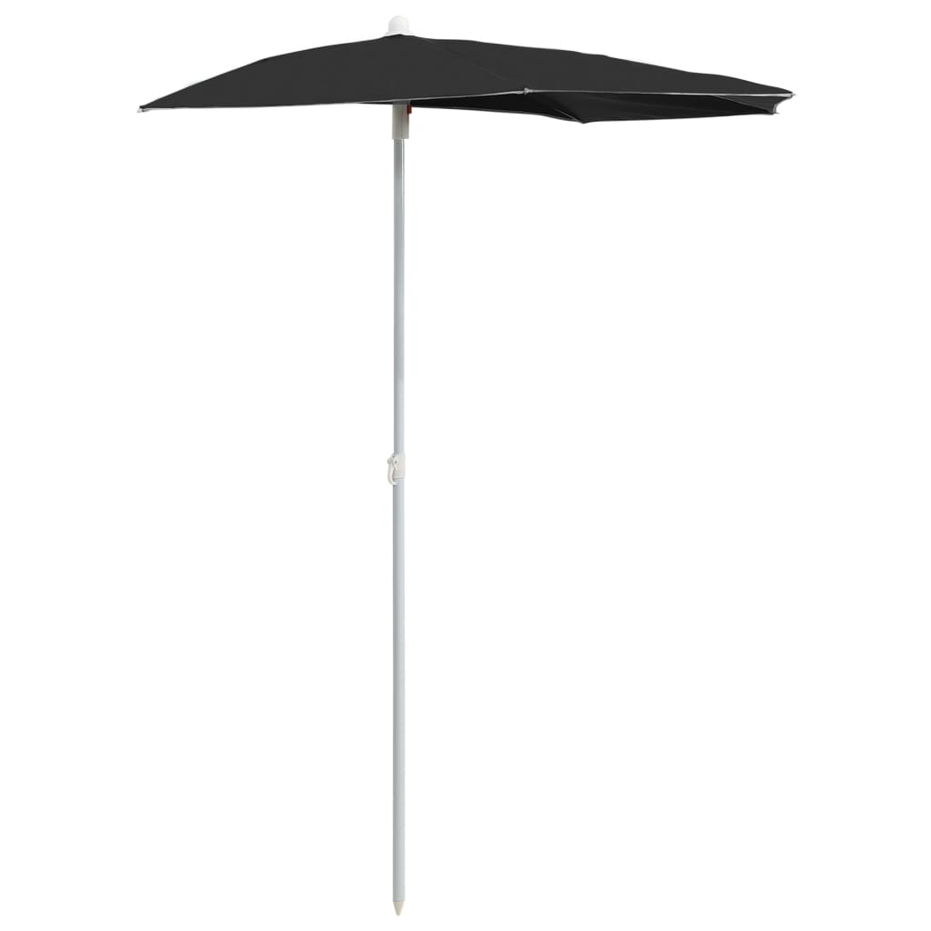 Halvrund parasoll med stang 180x90 cm svart