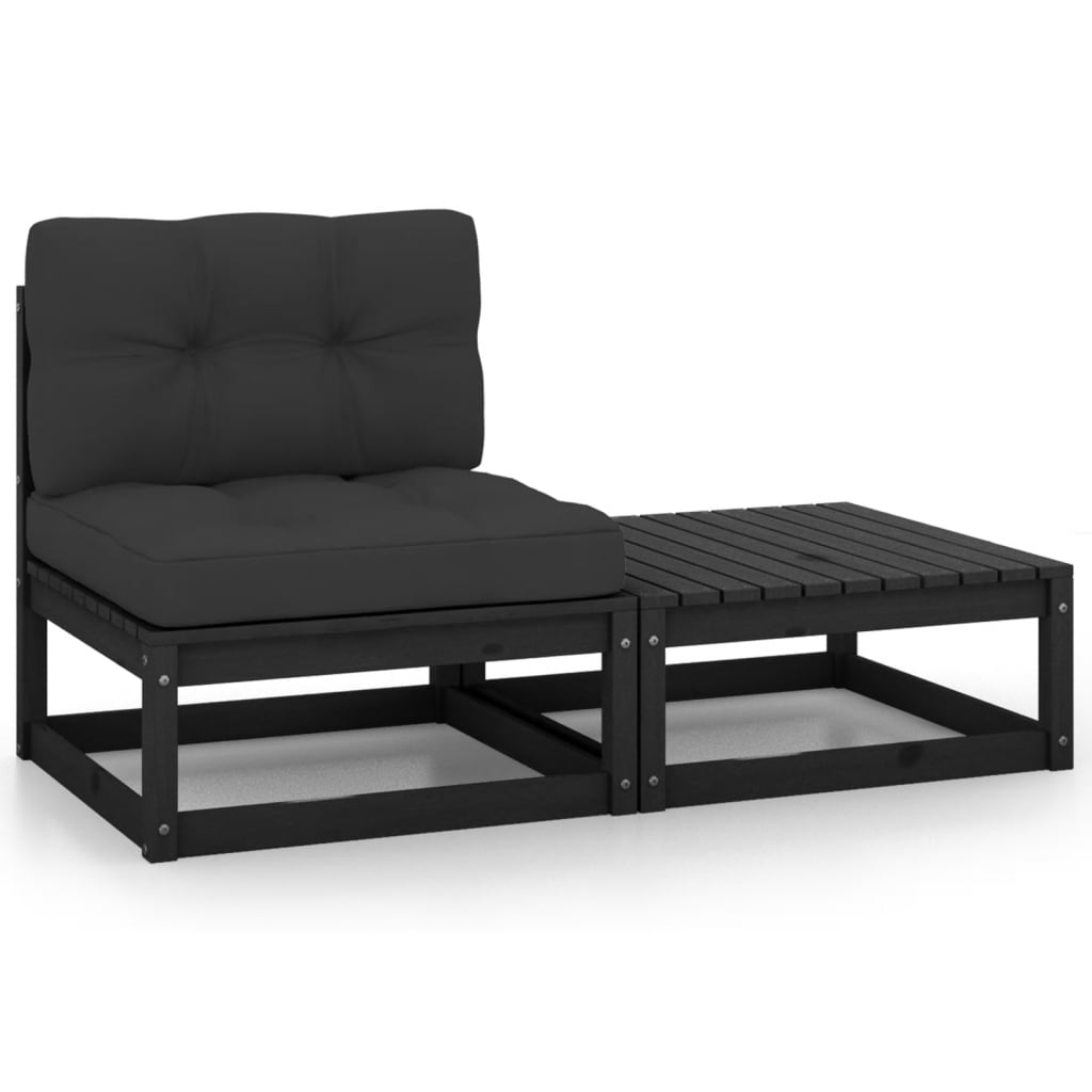 Hagesofagruppe med puter 2 deler svart heltre furu