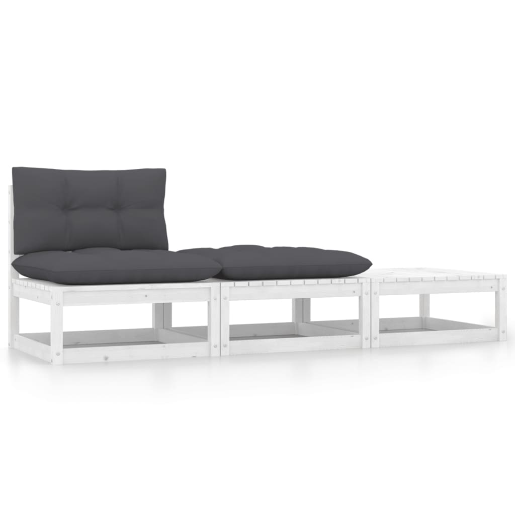 Hagesofagruppe med puter 3 deler hvit heltre furu