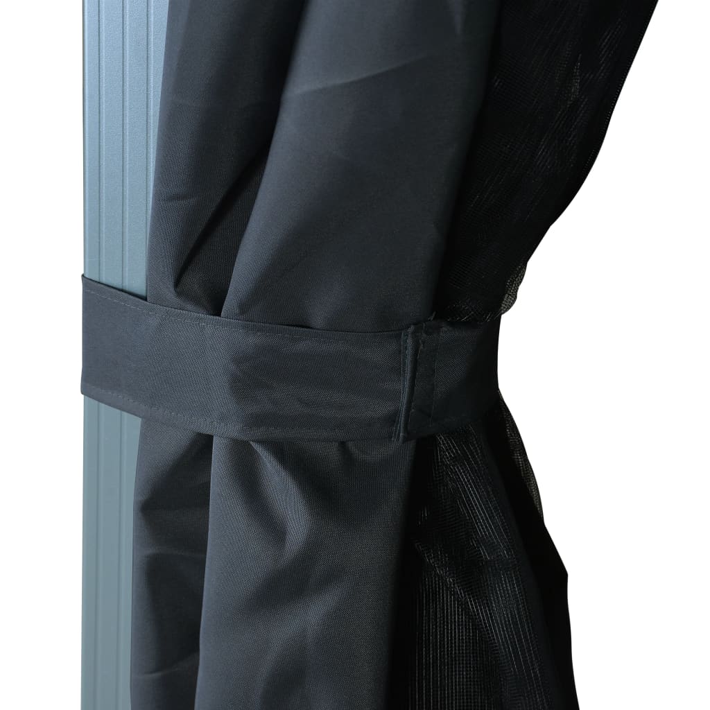 Paviljong med gardin og LED-strenglys 3x3 m antrasitt aluminium