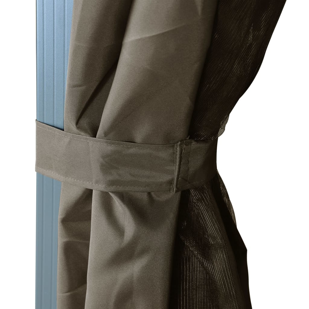 Paviljong med gardin og LED-strenglys 4x3 m gråbrun aluminium