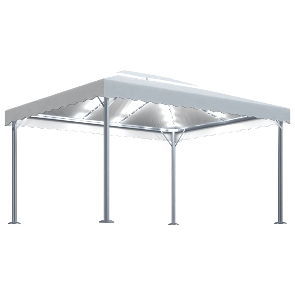 Paviljong med LED-strenglys 400x300 cm krem aluminium