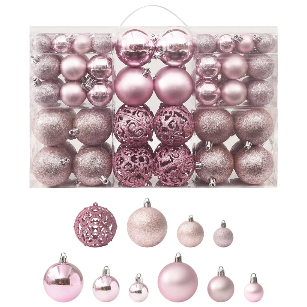 Julekulesett 100 deler rosa