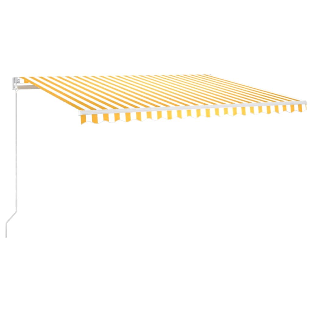 Manuell uttrekkbar markise med LED 400x300 cm gul og hvit