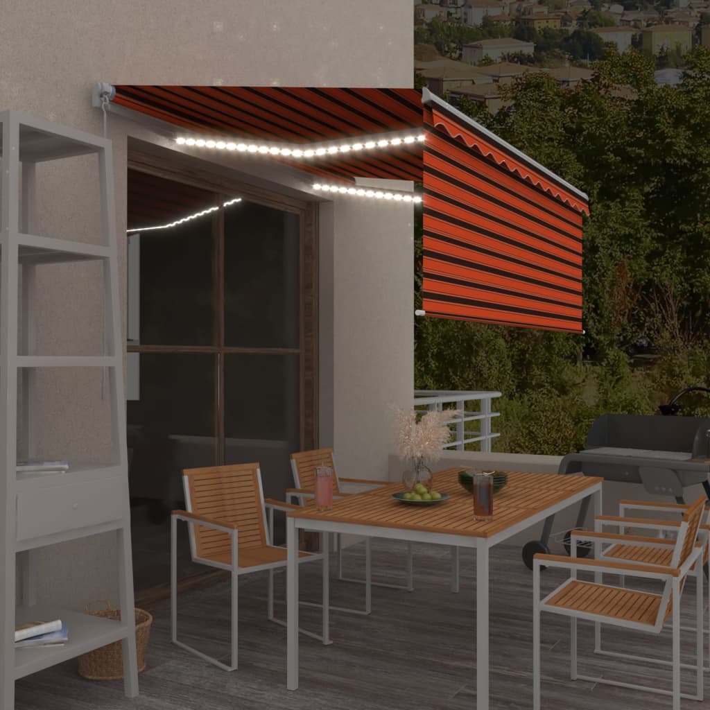 Manuell uttrekkbar markise rullegardin&LED 3x2,5m oransje brun