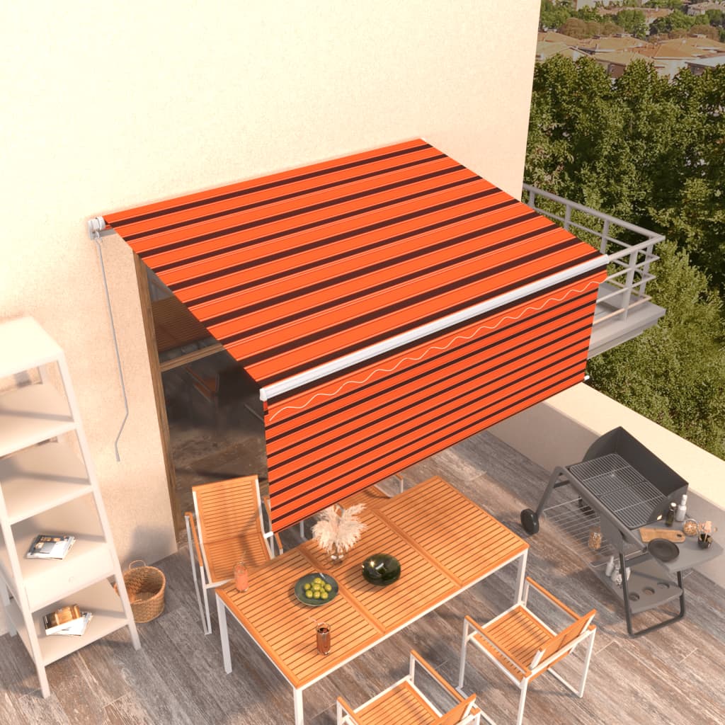 Manuell uttrekkbar markise rullegardin 3,5x2,5 m oransje&brun