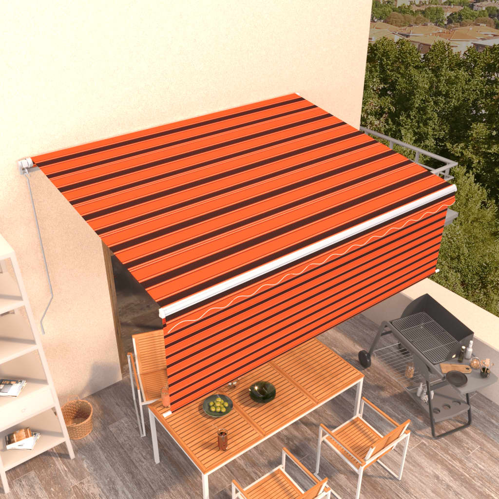 Manuell uttrekkbar markise med rullegardin 4x3 m oransje brun