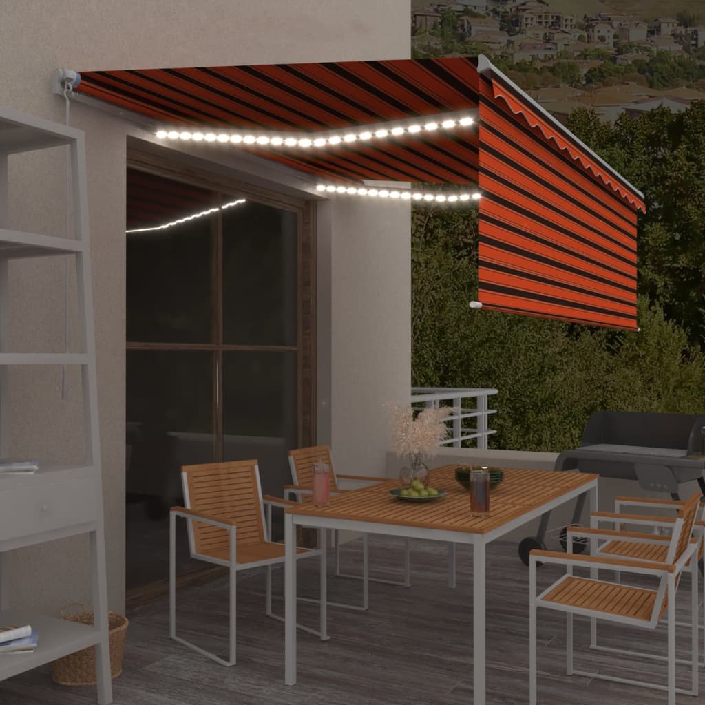 Manuell uttrekkbar markise rullegardin LED 4,5x3 m oransje brun
