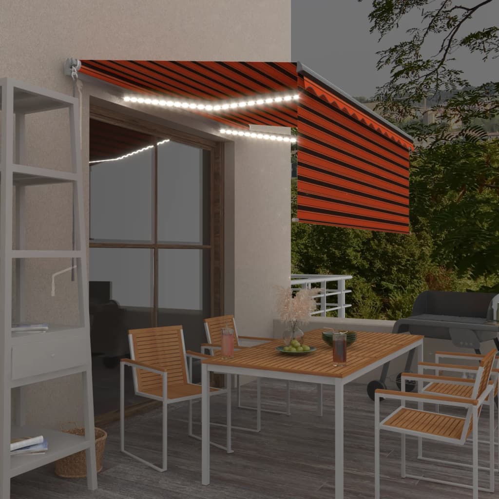 Manuell uttrekkbar markise rullegardin&LED 3x2,5m oransje brun
