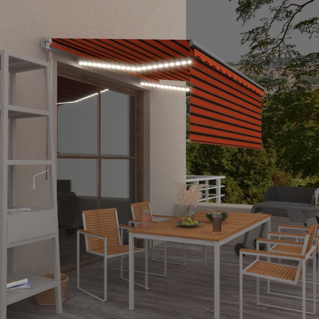 Manuell uttrekkbar markise rullegardin&LED 3,5x2,5m oransjebrun