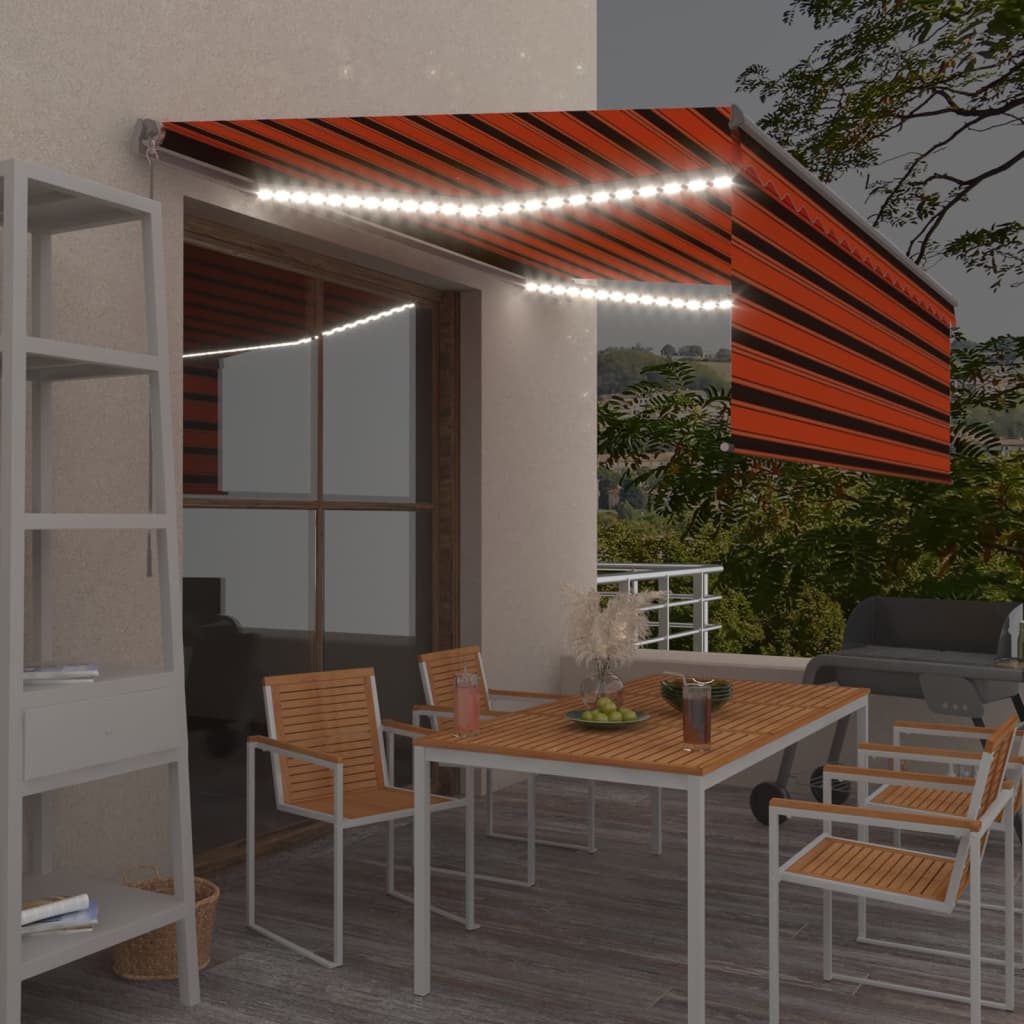 Manuell uttrekkbar markise rullegardin LED 4x3 m oransje brun