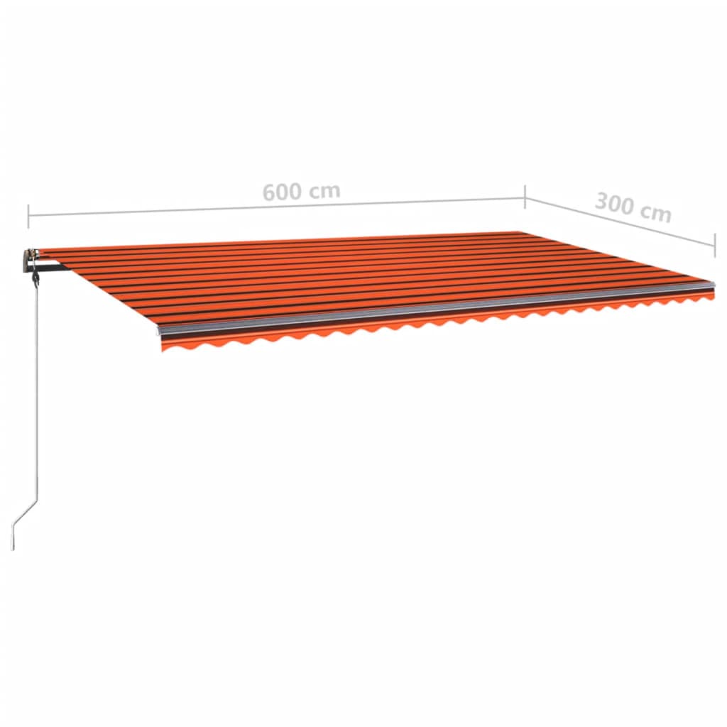 Manuell uttrekkbar markise med LED 600x300 cm oransje og brun