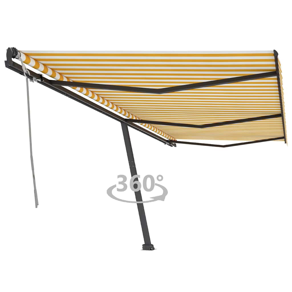 Frittstående manuell uttrekkbar markise 600x350 cm gul/hvit