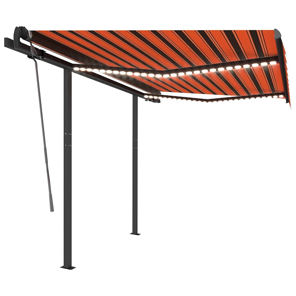 Manuell uttrekkbar markise med LED 3x2,5 m oransje og brun
