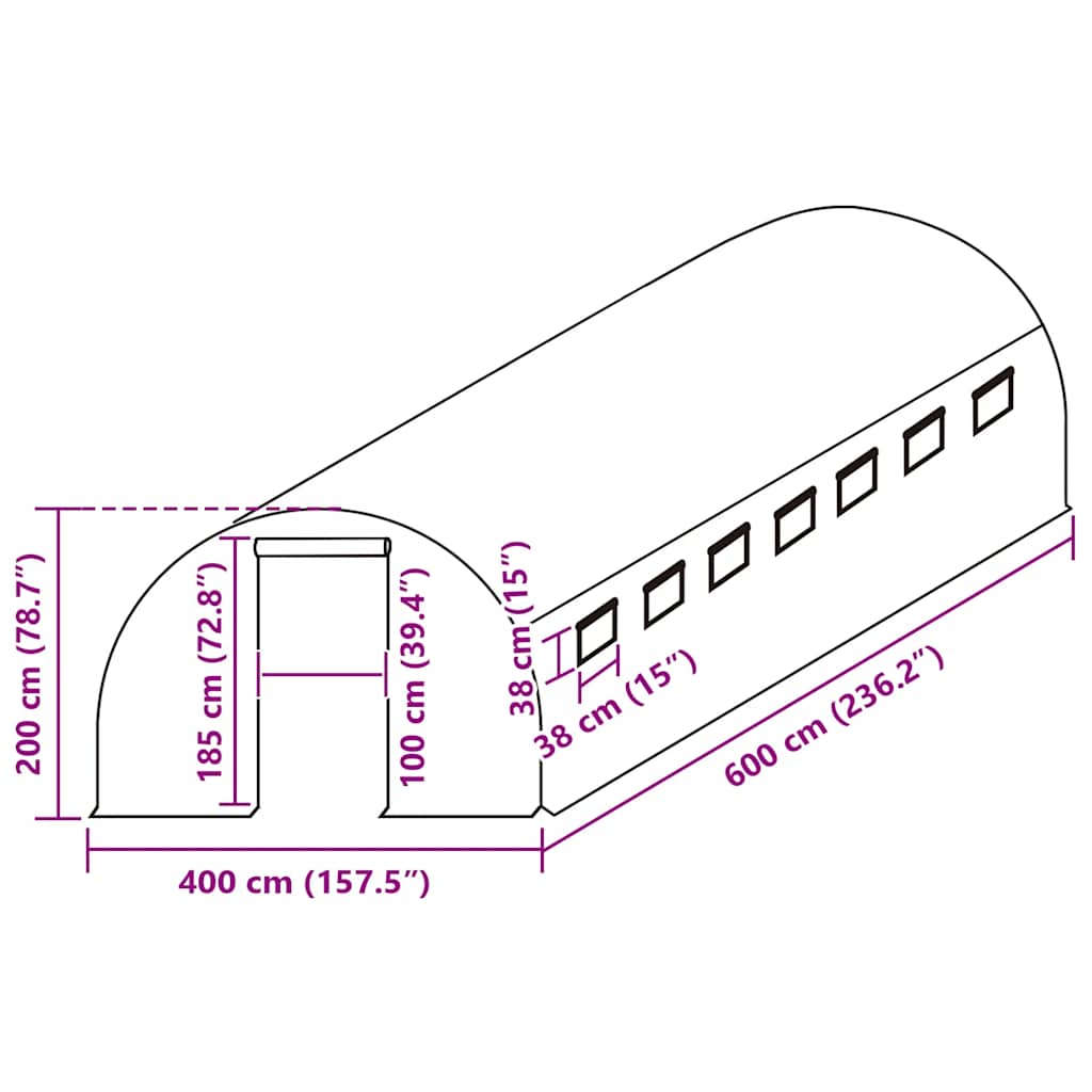 Erstattningstrekk til drivhus (24 m²) 400x600x200 cm grønn