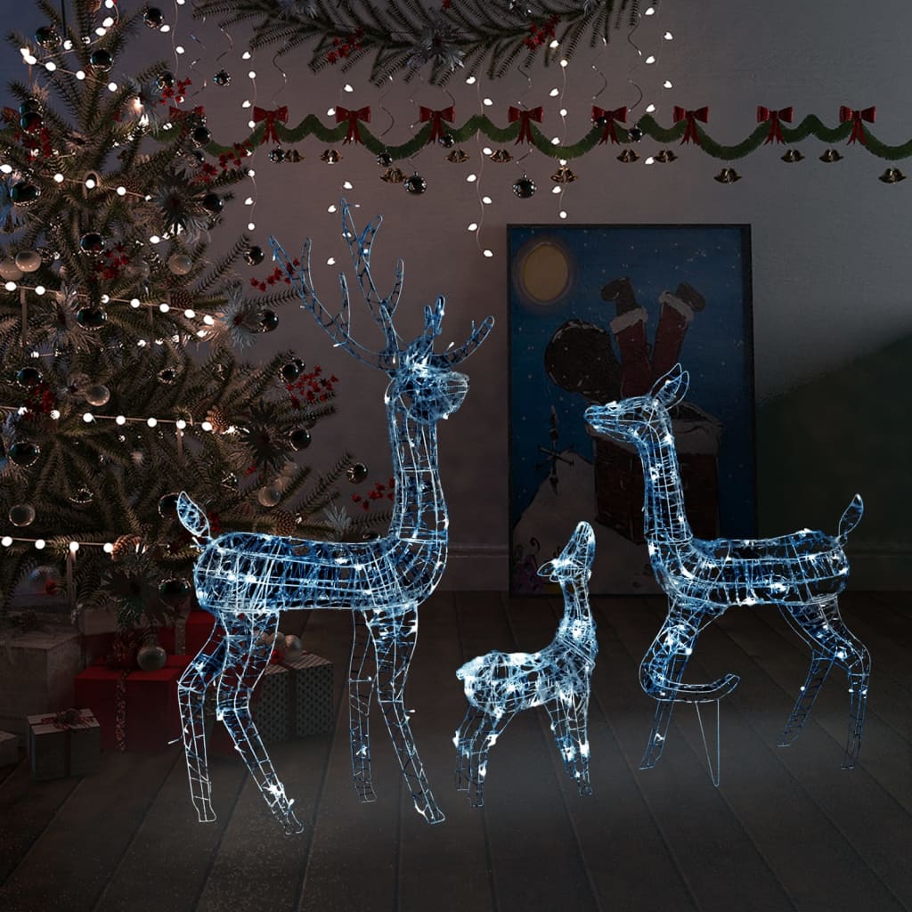 Julereinsdyrfamilie akryl 300 LED 160 cm kaldhvitt