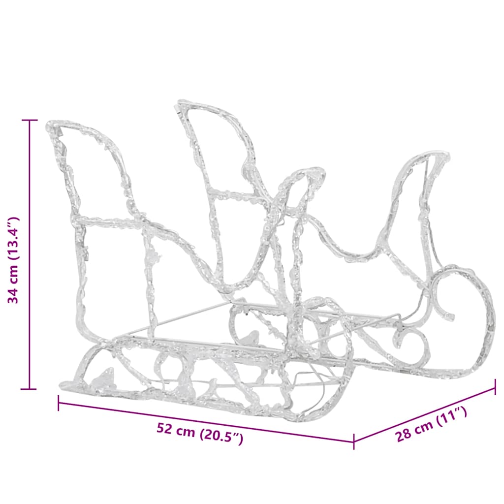 Reinsdyr og slede julepynt 160 lysdioder 130 cm akryl