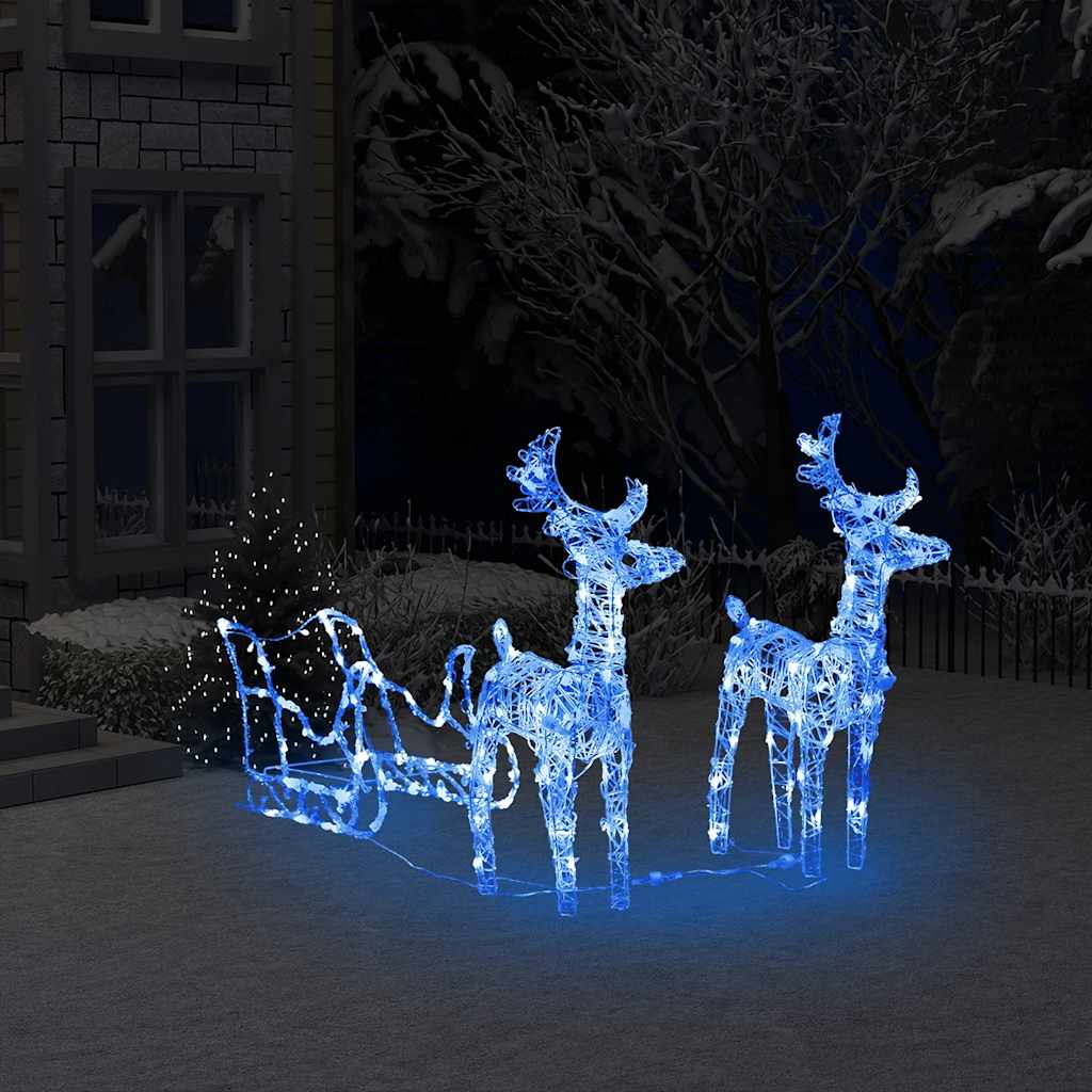 Reinsdyr og slede julepynt 160 lysdioder 130 cm akryl