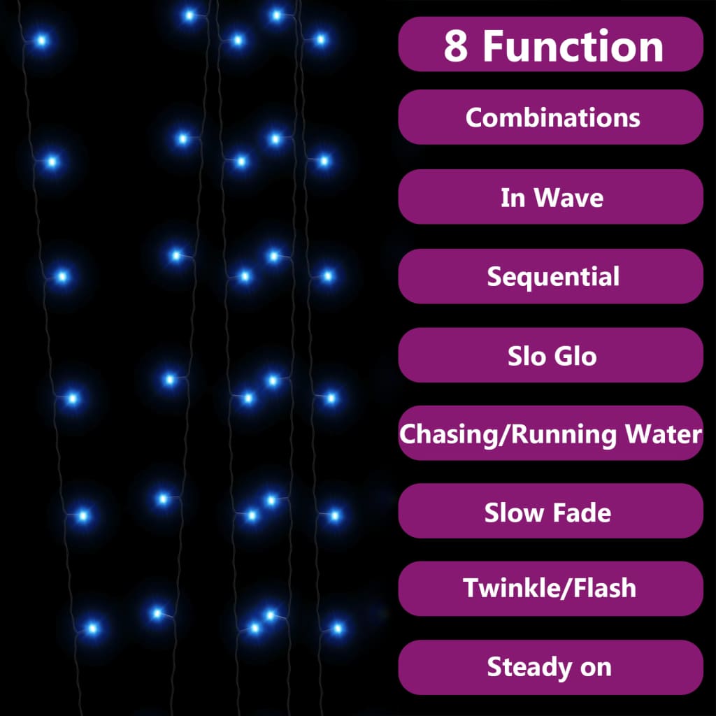 Soldrevne lysslynger 2stk 2x200 LED blå innendørs utendørs